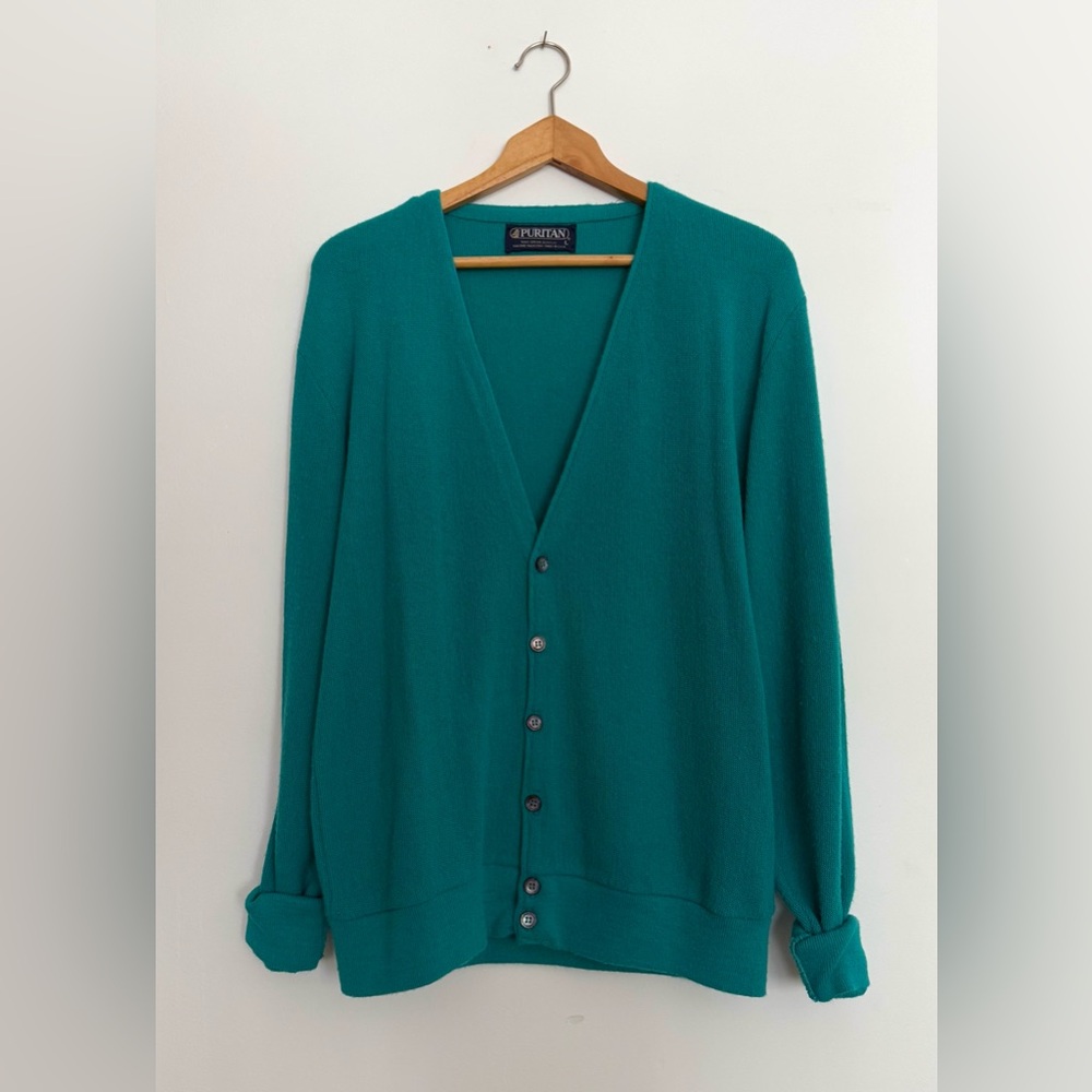 Puritan Vintage Green Cardigan Knit Sweater
